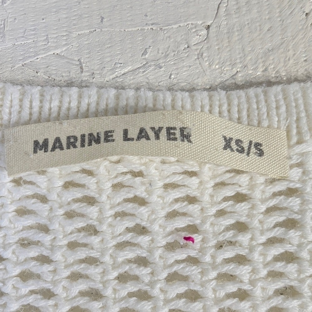 Marine Layer Cotton Cardigan XS/S White Open Knit Longline - Picture 7 of 10